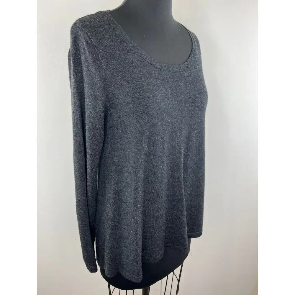 Eileen Fisher Merino Wool Dark Gray Scoop Neck Light Pullover Sweater S Small